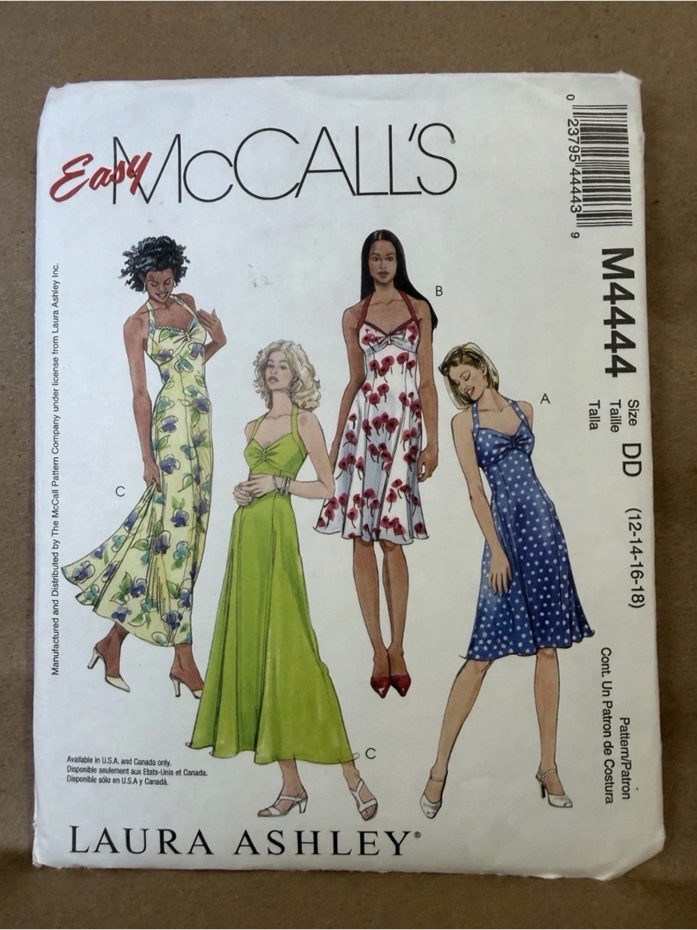 McCalls Pattern M4444 
Laura Ashley
EASY Sundress 
Sizes 12-14-16-18 UNCUT
NEW
